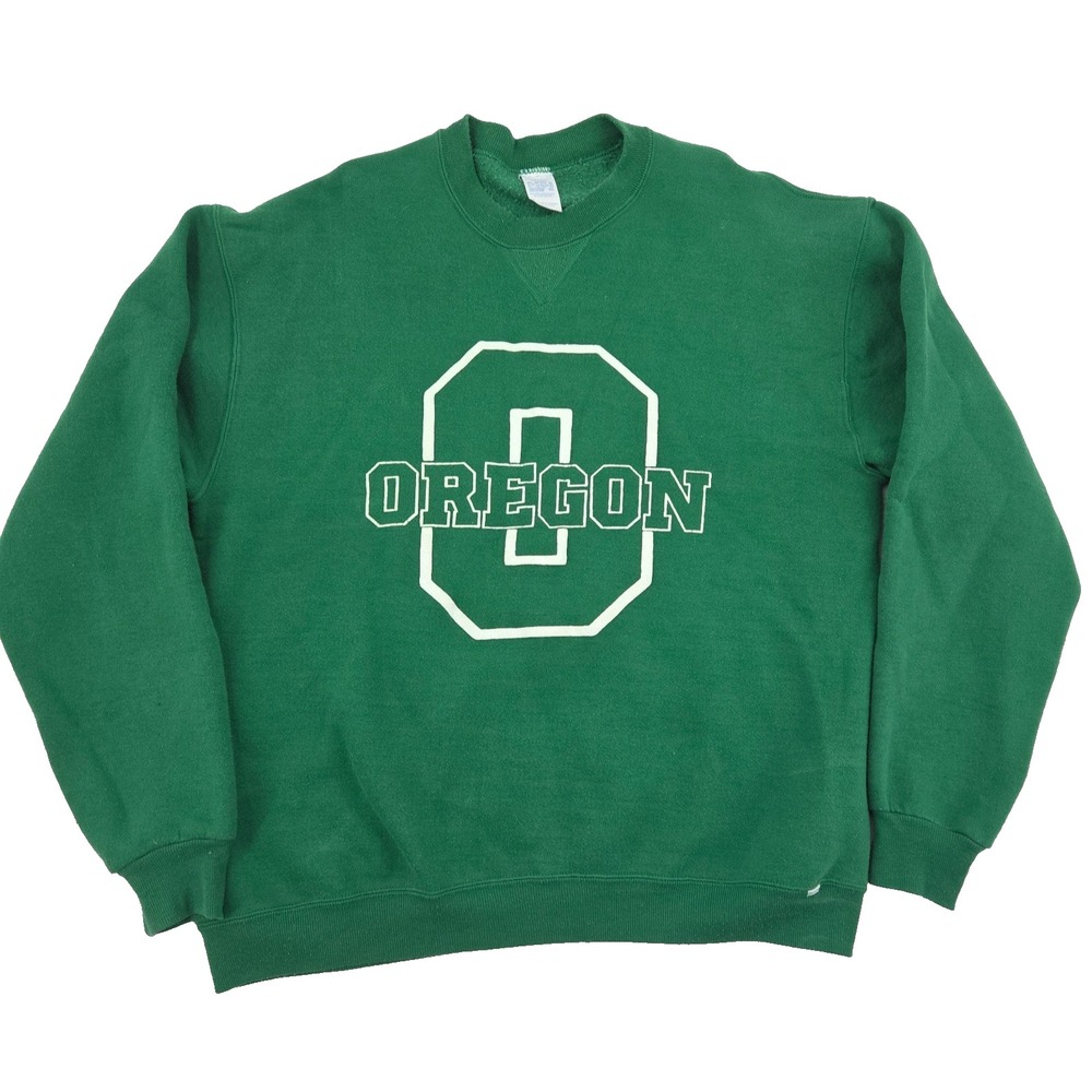 VTG 80s 90s Oregon Ducks Crewneck Sweatshirt Russell Athletic Green XL USA Made